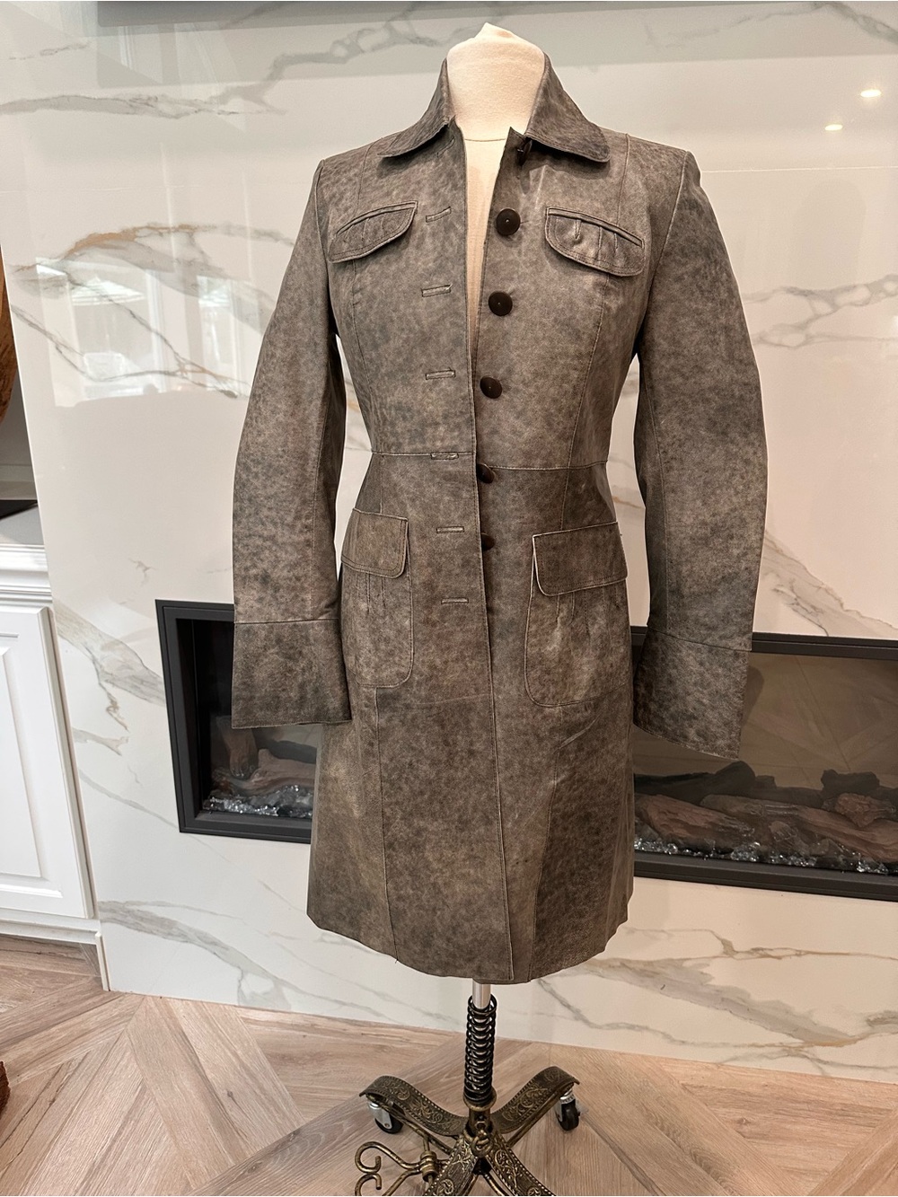 NWOT vintage  John Carlisle Long Suede Leather Coat in Distressed Gray